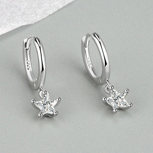 S925 Silver Woman Hoop Earrings Zircon Star Vintage Jewelry