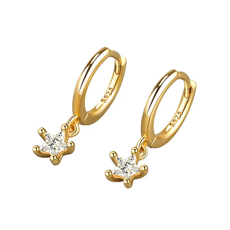 S925 Silver Woman Hoop Earrings Zircon Star Vintage Jewelry