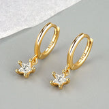 S925 Silver Woman Hoop Earrings Zircon Star Vintage Jewelry