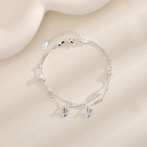 Maple Leaf Bracelet 925 Silver Two Chain Women's Jewelry