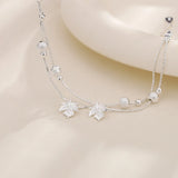 Maple Leaf Bracelet 925 Silver Two Chain Women's Jewelry