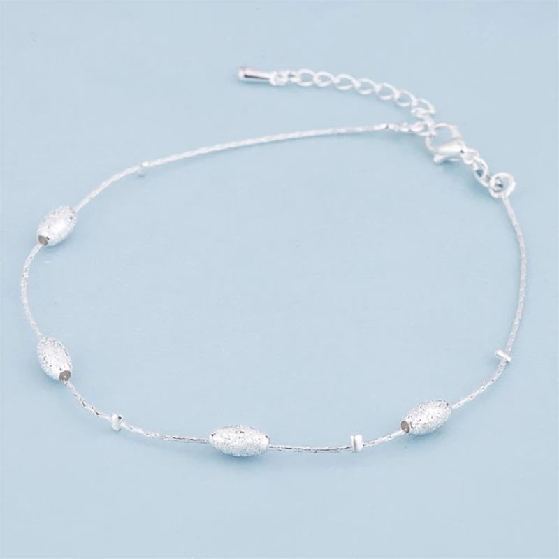 925 Silver Anklets Beach Party Olive Beads Foot Jewelry