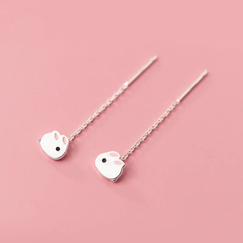 Rabbit Ear Tassel Earrings 925 Sterling Silver Women Gift Party Accessory