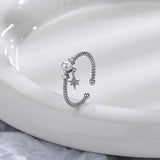 Sweet Pearl Ring 925 Sterling Silver Open Size Zircon Star Rings
