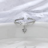 Sweet Pearl Ring 925 Sterling Silver Open Size Zircon Star Rings