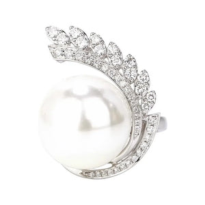 Beimu Pearl Round Ring Women's Zircon Moon 925 Sterling Silver Jewelry