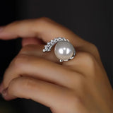 Beimu Pearl Round Ring Women's Zircon Moon 925 Sterling Silver Jewelry
