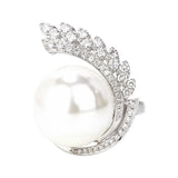 Beimu Pearl Round Ring Women's Zircon Moon 925 Sterling Silver Jewelry