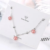 925 Silver Anklet Crystal Pink Bead Foot Jewelry