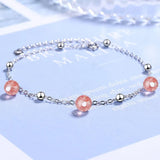 925 Silver Anklet Crystal Pink Bead Foot Jewelry