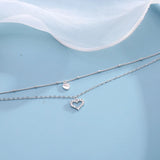 925 Silver Zircon Love Heart Double Chain Anklet Foot Jewelry