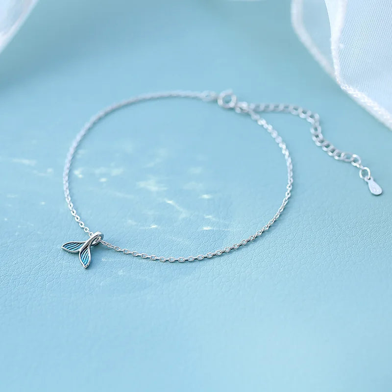 925 Silver Mermaid Tail Anklet for Women Girl