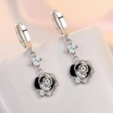 925 Silver Hoop Earrings Zircon Charm Rose Jewelry