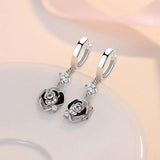925 Silver Hoop Earrings Zircon Charm Rose Jewelry