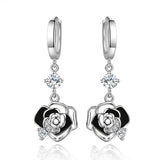 925 Silver Hoop Earrings Zircon Charm Rose Jewelry