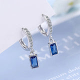 925 Sterling Silver Zircon Rectangle Earrings Lady Party Accessories
