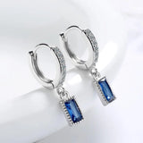 925 Sterling Silver Zircon Rectangle Earrings Lady Party Accessories