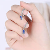 925 Sterling Silver Zircon Rectangle Earrings Lady Party Accessories