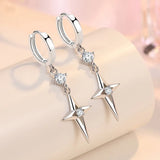 Zircon Star Cross Earrings 925 Sterling Silver Ear Jewelry
