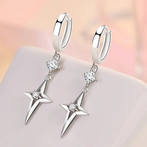 Zircon Star Cross Earrings 925 Sterling Silver Ear Jewelry