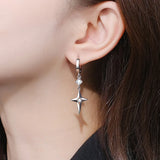 Zircon Star Cross Earrings 925 Sterling Silver Ear Jewelry