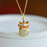 Vintage Chinese Enamel Lion Pendant 925 Sterling Silver Necklace