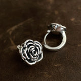 Vintage Rose Hoop Earrings S925 Silver Flower Earring Lady Party Accessories