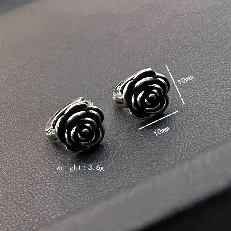 Vintage Rose Hoop Earrings S925 Silver Flower Earring Lady Party Accessories