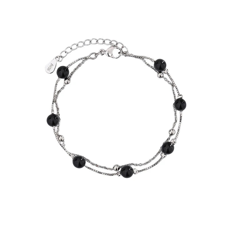 Vintage Beads Bracelets 925 Sterling Silver Glamorous Two Chain Bracelet