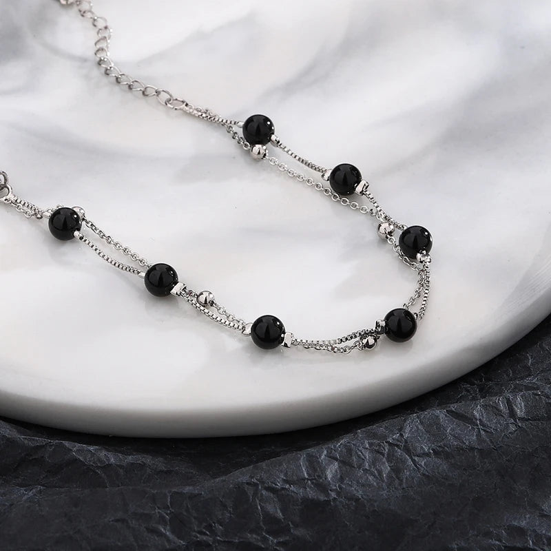 Vintage Beads Bracelets 925 Sterling Silver Glamorous Two Chain Bracelet