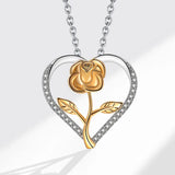 Zircon Love Heart Rose Necklace Women Gift 925 Silver Two Necklaces