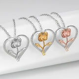 Zircon Love Heart Rose Necklace Women Gift 925 Silver Two Necklaces