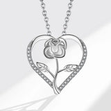 Zircon Love Heart Rose Necklace Women Gift 925 Silver Two Necklaces