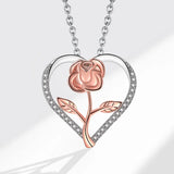 Zircon Love Heart Rose Necklace Women Gift 925 Silver Two Necklaces