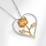Zircon Love Heart Rose Necklace Women Gift 925 Silver Two Necklaces