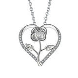 Zircon Love Heart Rose Necklace Women Gift 925 Silver Two Necklaces