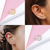 925 Silver Cross Clip Earrings Rhinestone Wedding Non-Piercing Cartilage