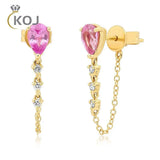 Colorful Water Drop Zircon Stud Earrings 925 Sterling Silver Tassel Diamond Chai