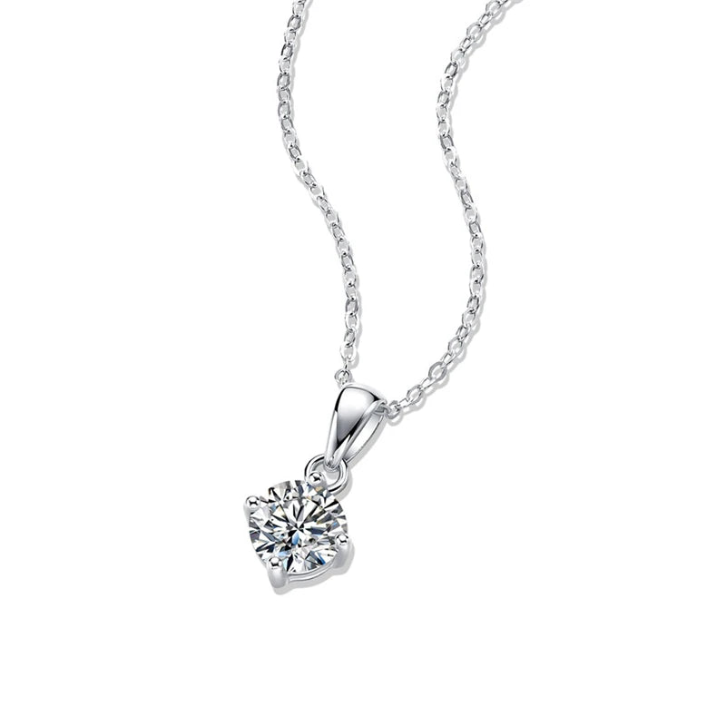 1CT Moissanite Diamond 6.5mm Pendant Necklace 925 Sterling Silver Bridal Jewelry