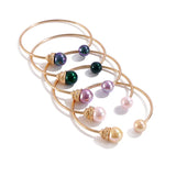 Polynesia Hawaii C Shaped Opening Alloy Inlaid Glass Beads Pearl Bracelet