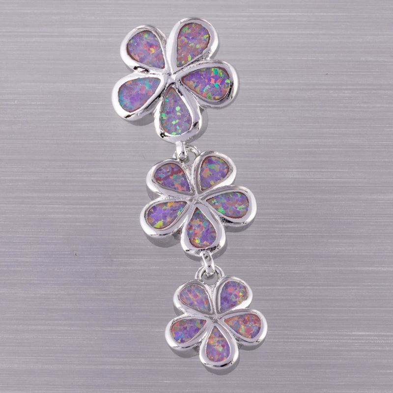 Plumeria Lavender Purple Fire Opal Silver Plated Pendant
