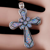 Celtic Cross Lavender Fire Opal Pendant Necklace