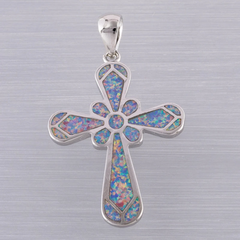 Celtic Cross Lavender Fire Opal Pendant Necklace