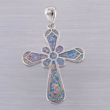 Celtic Cross Lavender Fire Opal Pendant Necklace