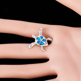 Green Sea Turtle Plumeria Ocean Fire Opal Silver Plated Necklace