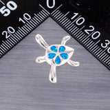 Green Sea Turtle Plumeria Ocean Fire Opal Silver Plated Necklace