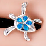 Green Sea Turtle Plumeria Ocean Fire Opal Silver Plated Necklace