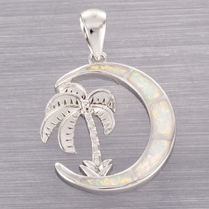 Crescent Fire Opal Palm Tree Pendant Necklace