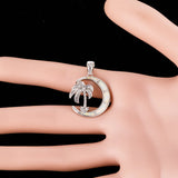 Crescent Fire Opal Palm Tree Pendant Necklace