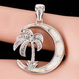 Crescent Fire Opal Palm Tree Pendant Necklace